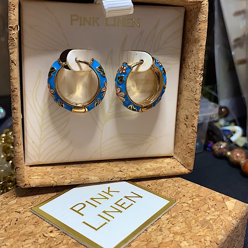 Blue/gold hoops flowers tropical 🌺🌴